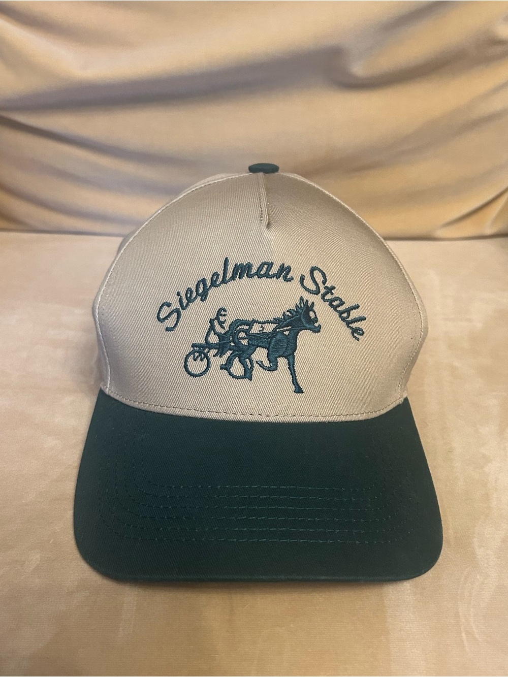 Siegelman Stable Beige Trucker Hat with Dark Green Trim